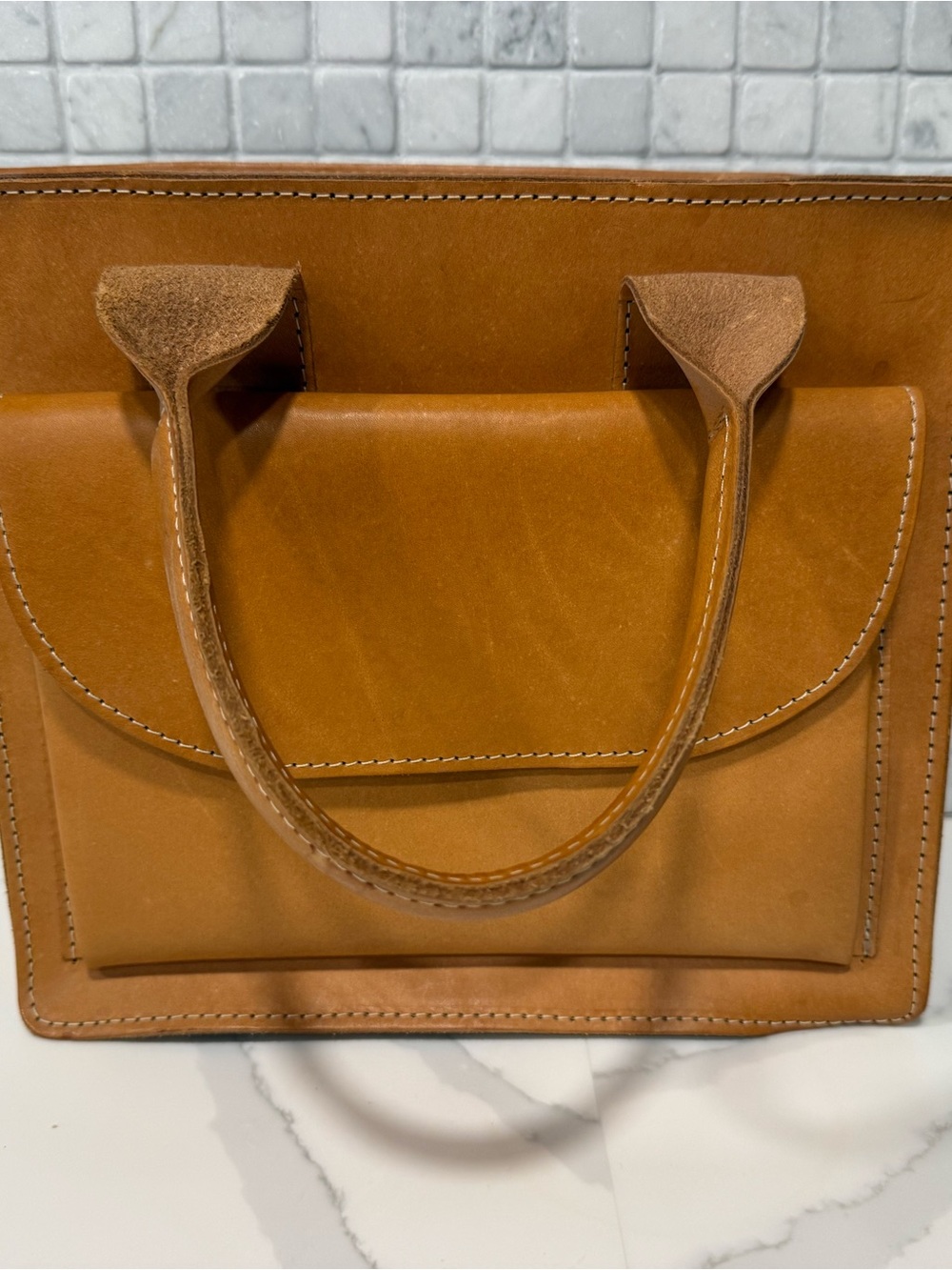 Handmade in Sweden at Haga Trätoffelfabrik -Tan Leather Teacher’s Small Tote Bag